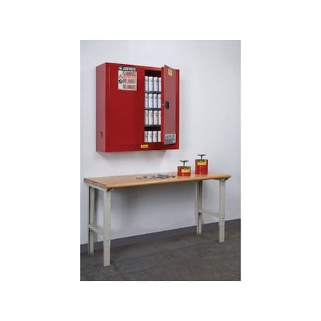Justrite 20 gal, 3 Shelves, 18-Gauge Steel, 43 in W x 44 in H x 12 in D, Red 8934016
